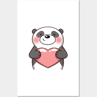 Panda with heart Posters and Art